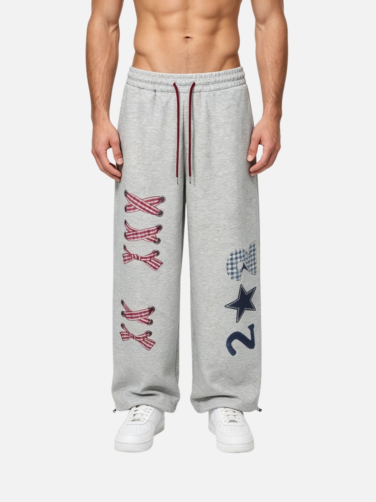 Haaura Gingham Bow Graphic Baggy Barrel Sweatpants