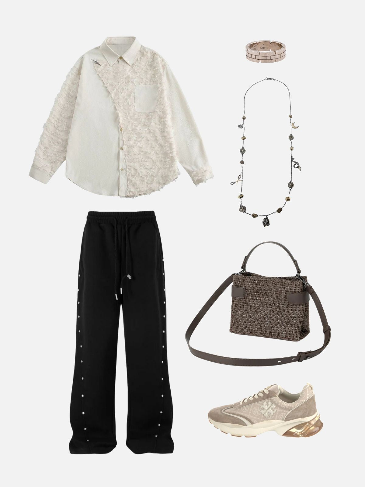 Haaura Irregular Color Block Frayed Long Sleeve Shirt