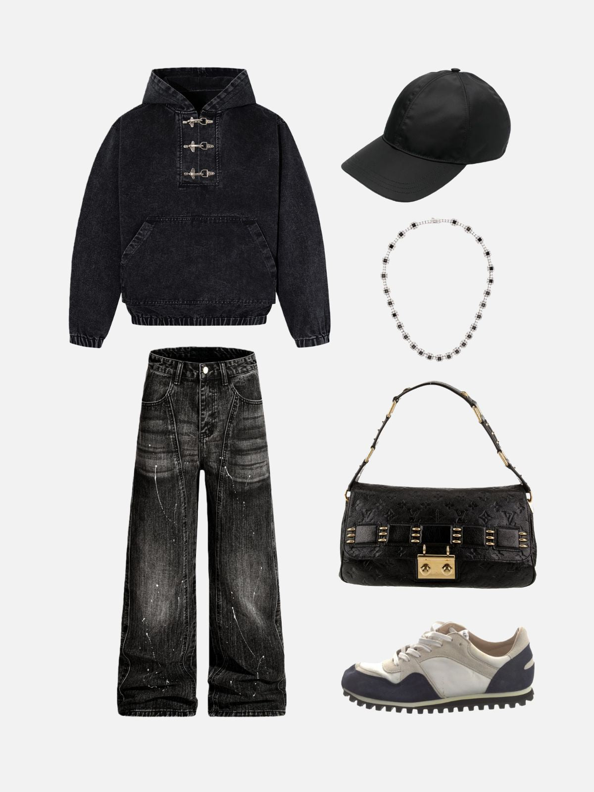 Haaura Buckle-Fastened Washed Denim Hoodie