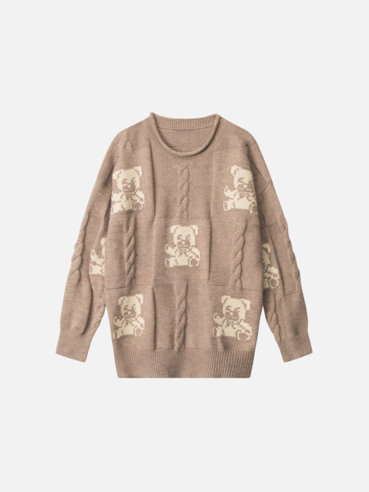 Haaura Bear Embroidery Cable Knit Sweater