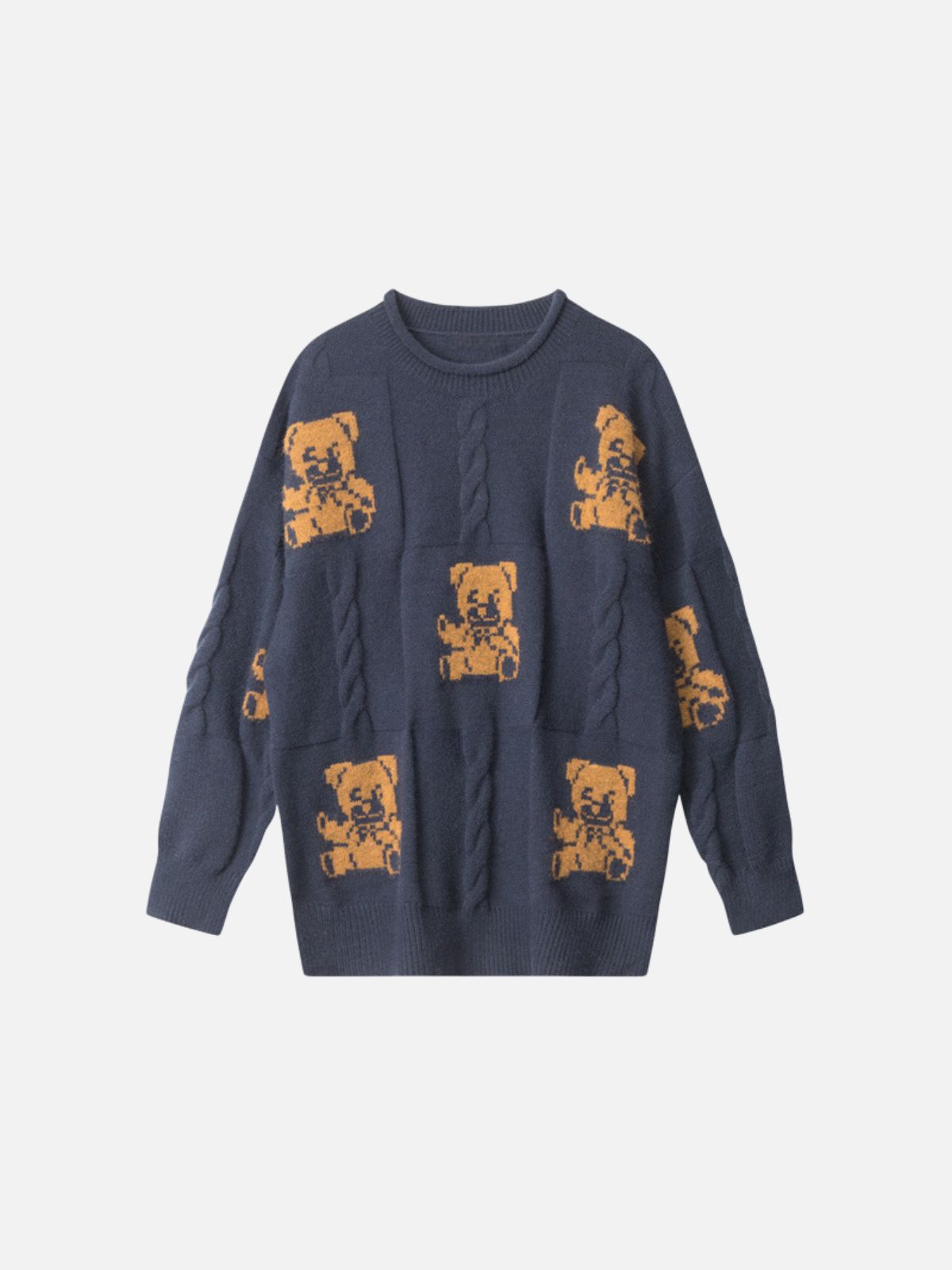 Haaura Bear Embroidery Cable Knit Sweater