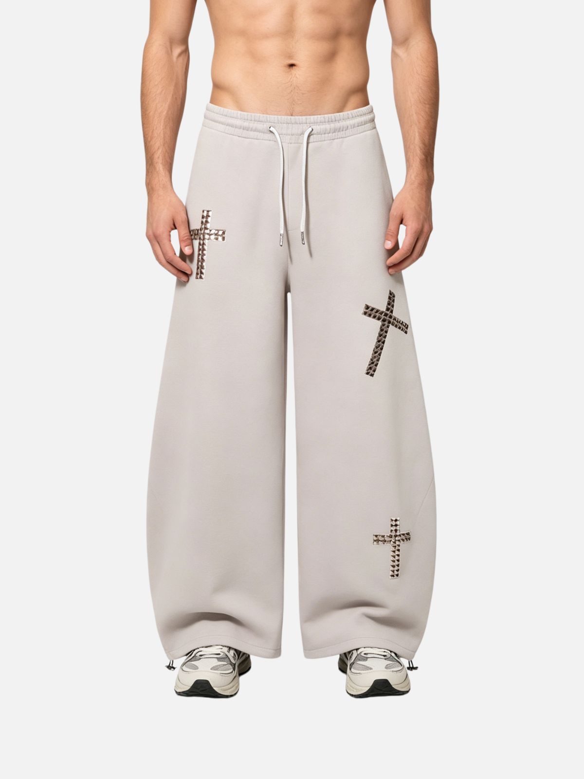 Haaura Studded Cross Baggy Barrel Sweatpants