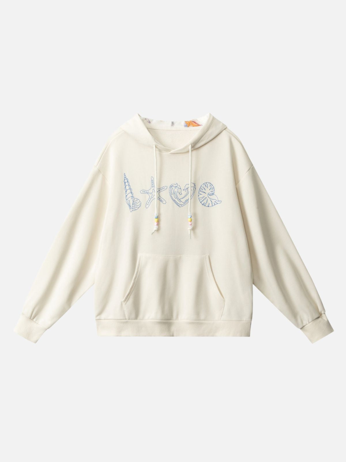 Haaura Ocean Shell Love Embroidered Beaded Drawstring Hoodie
