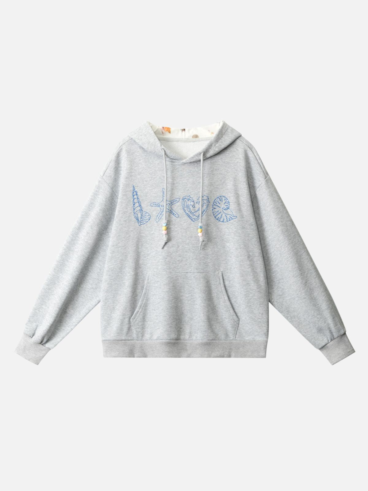 Haaura Ocean Shell Love Embroidered Beaded Drawstring Hoodie