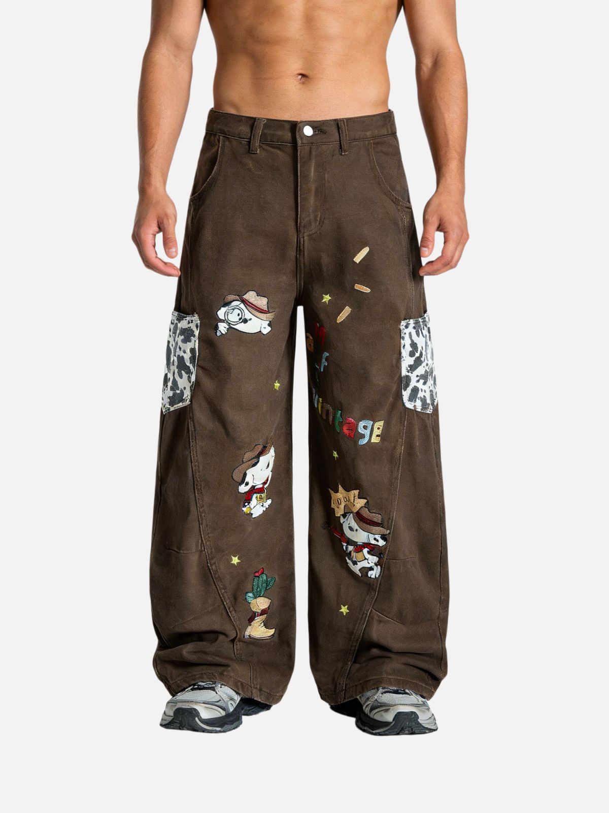 Haaura Retro Fun All-Over Print & Patchwork Jeans