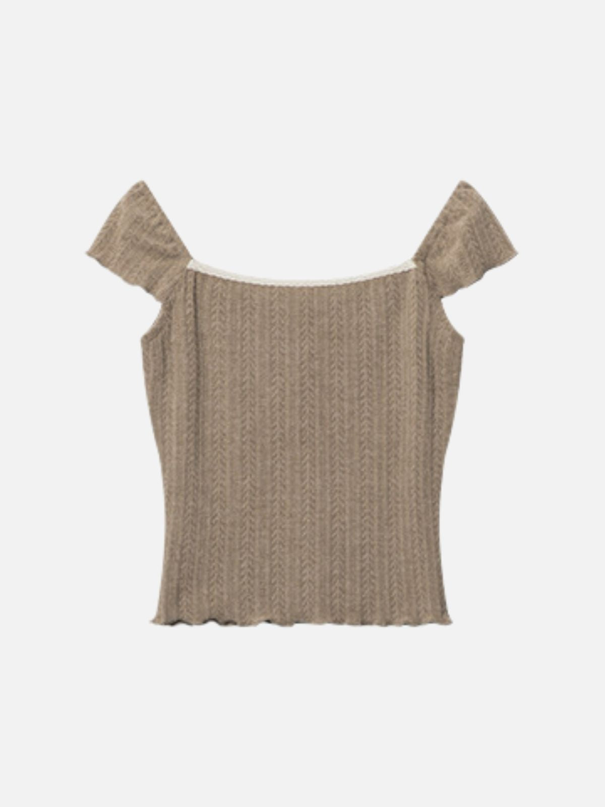 Haaura Lace Bow V-Neck Flutter Sleeve Knit Top