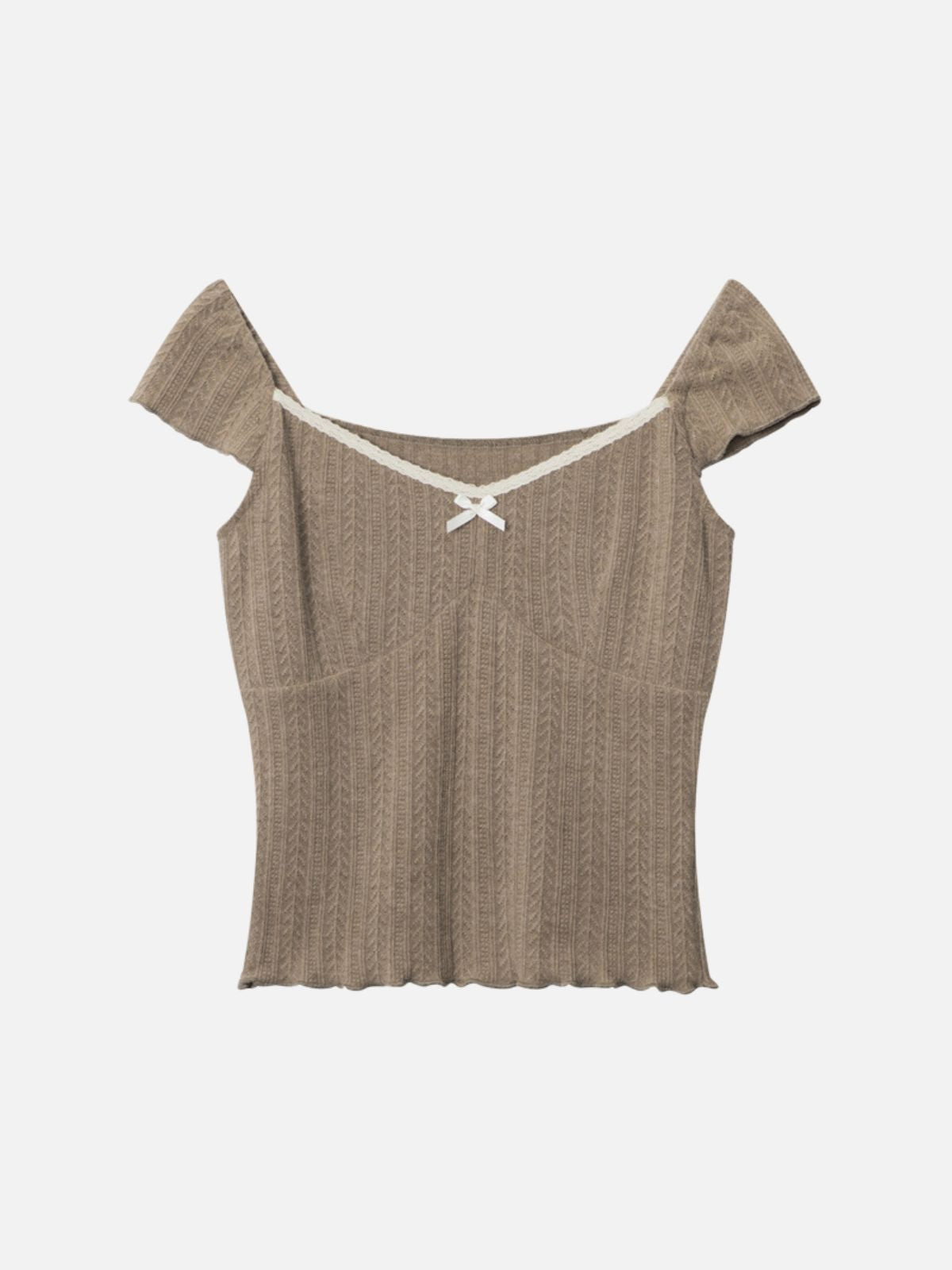 Haaura Lace Bow V-Neck Flutter Sleeve Knit Top