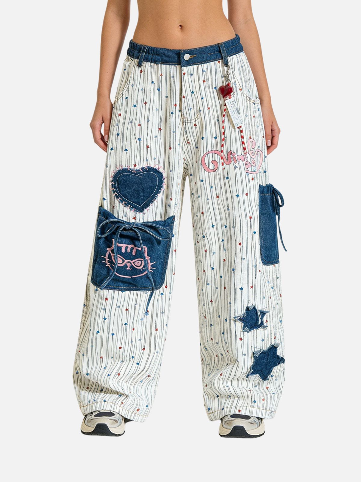 Haaura Love Striped Cat Jeans