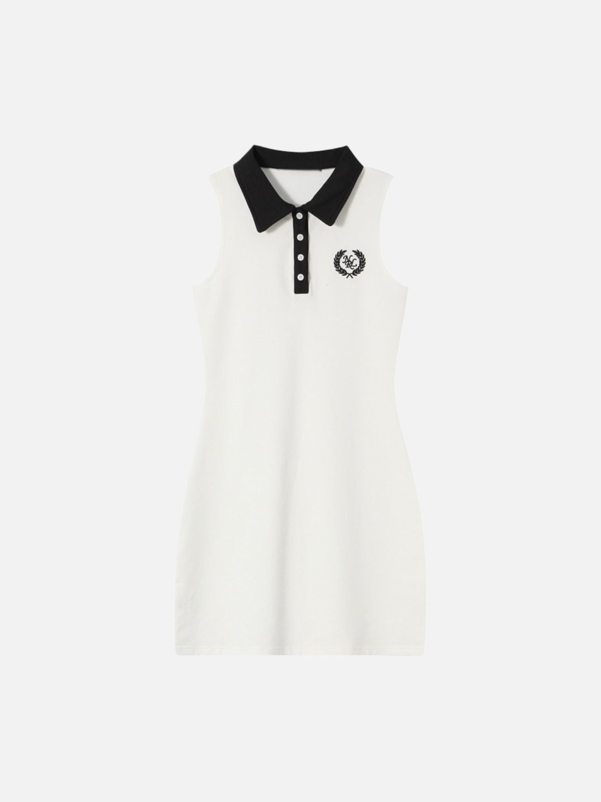Haaura Contrast Trim Polo Collar Embroidered Crest Dress