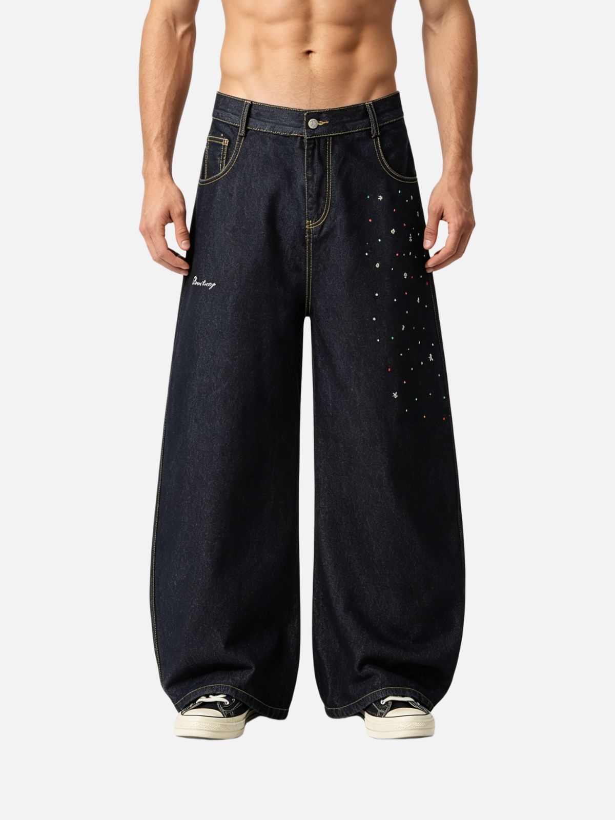 Haaura Rhinestone Star Washed Jeans