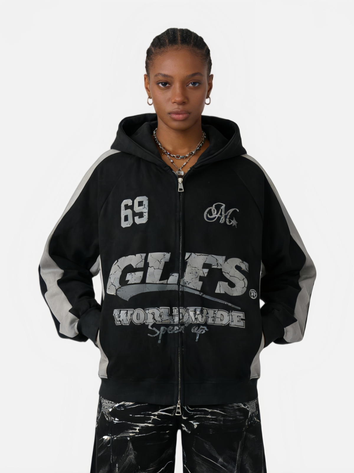 Haaura GLFS '69 WORLDWIDE' Striped Zip Hoodie