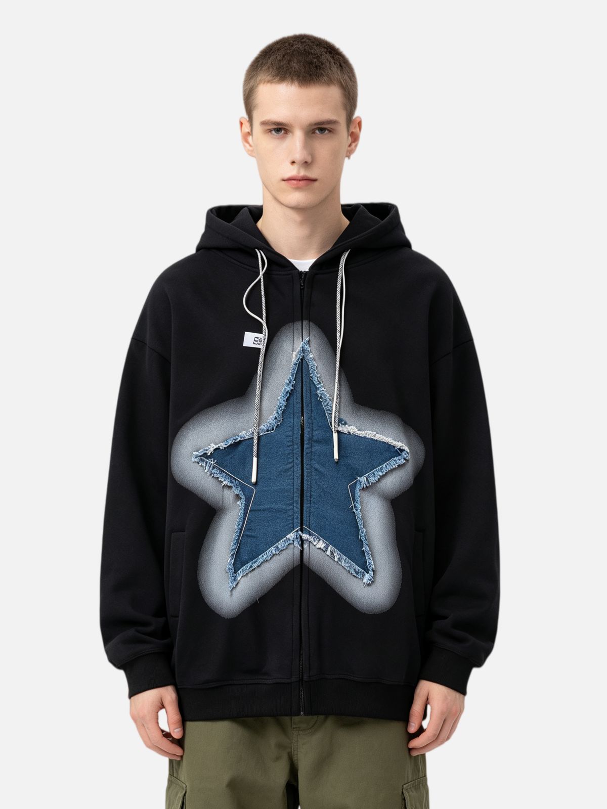 Haaura Frayed Star Zip Up Hoodie