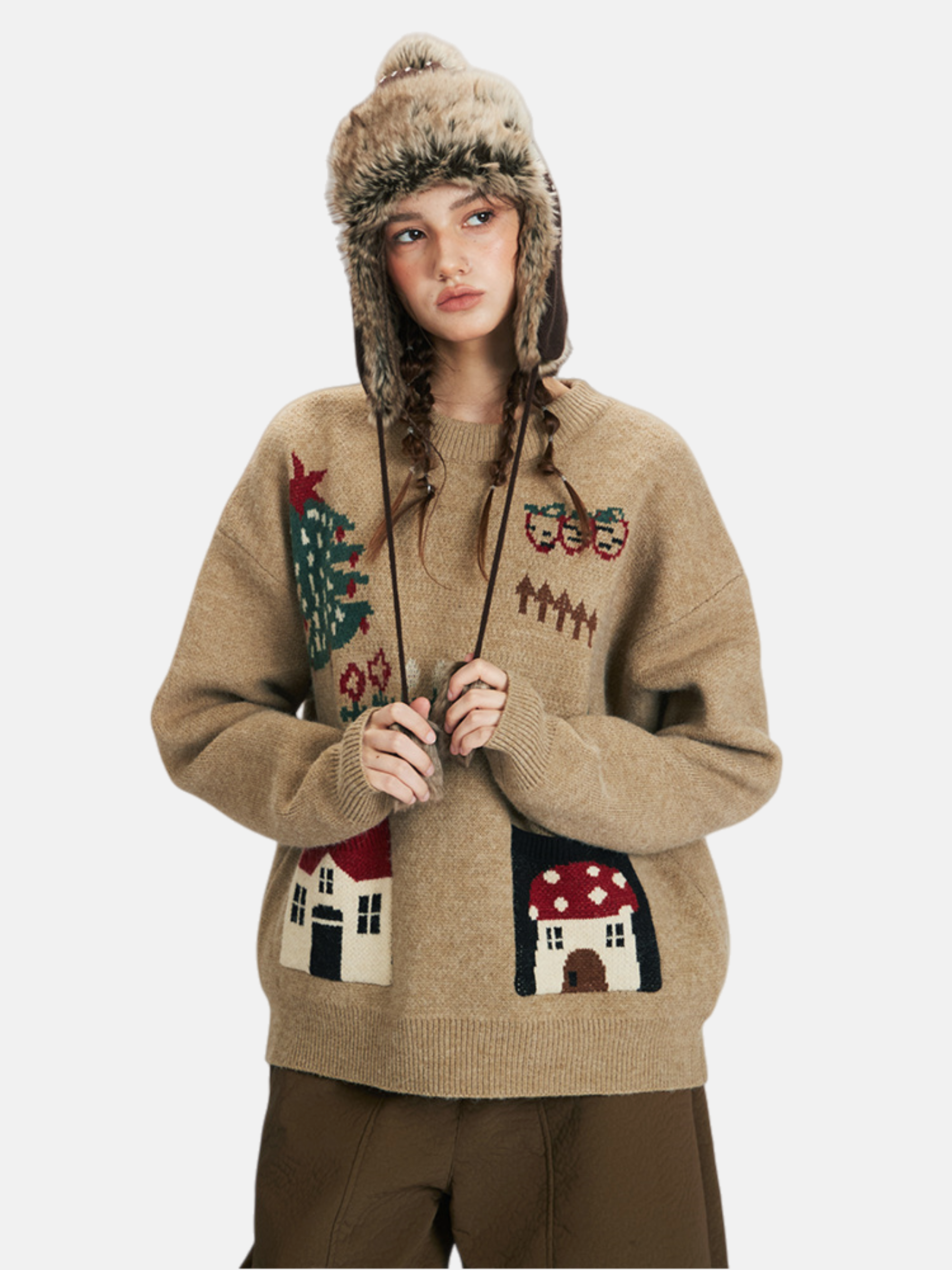 Haaura Fairytale Village Embroidered Crewneck Sweater