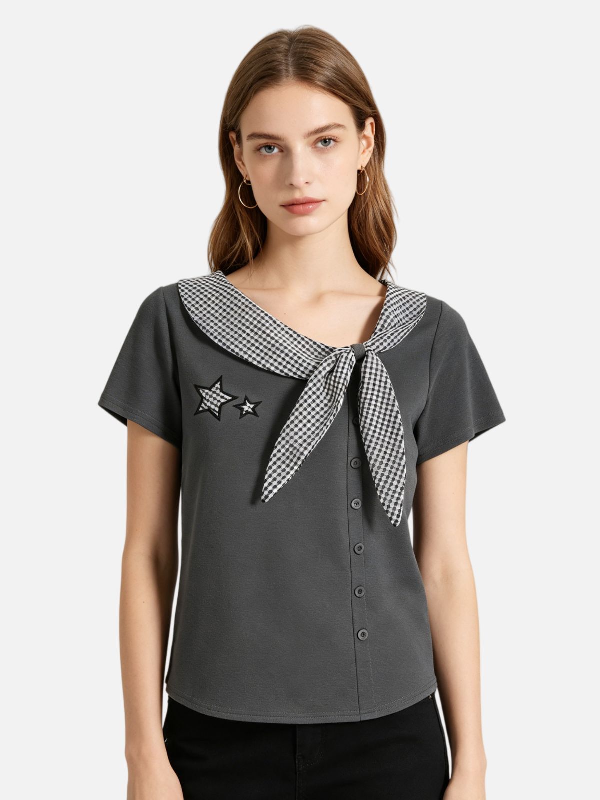Haaura Gingham Bow Tee