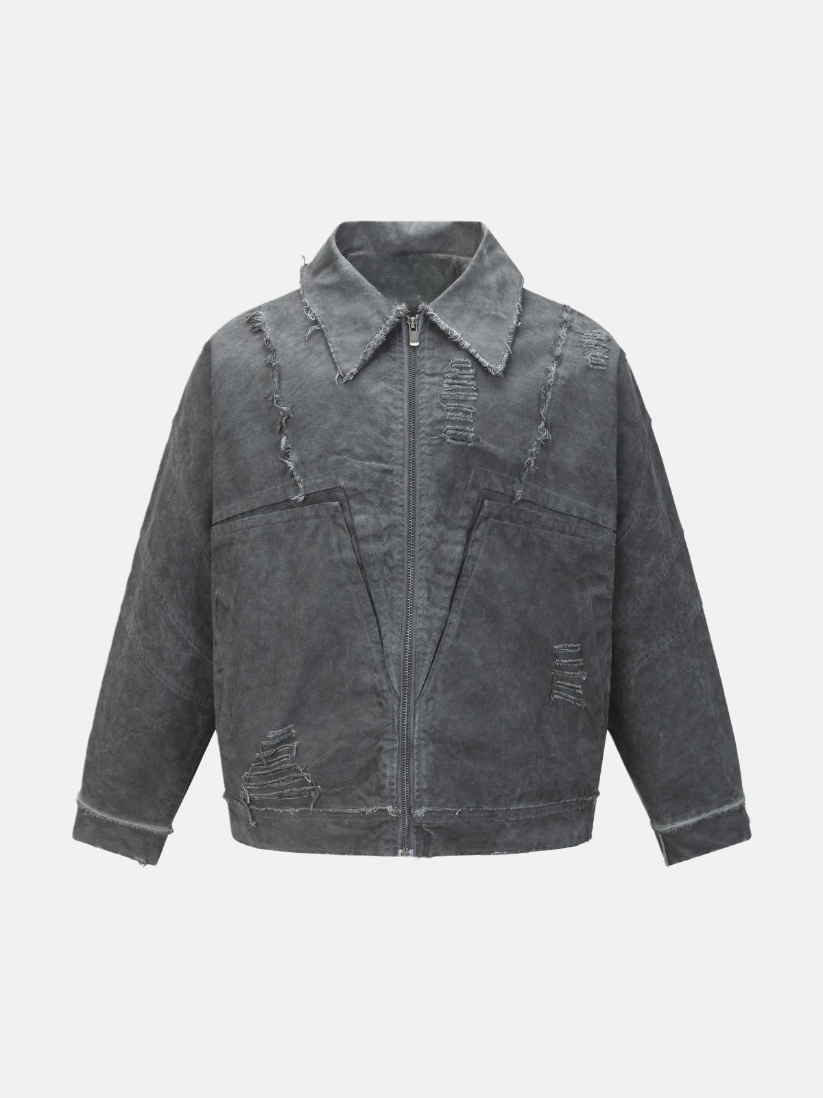 Haaura Distressed Washed Zip Up Jacket