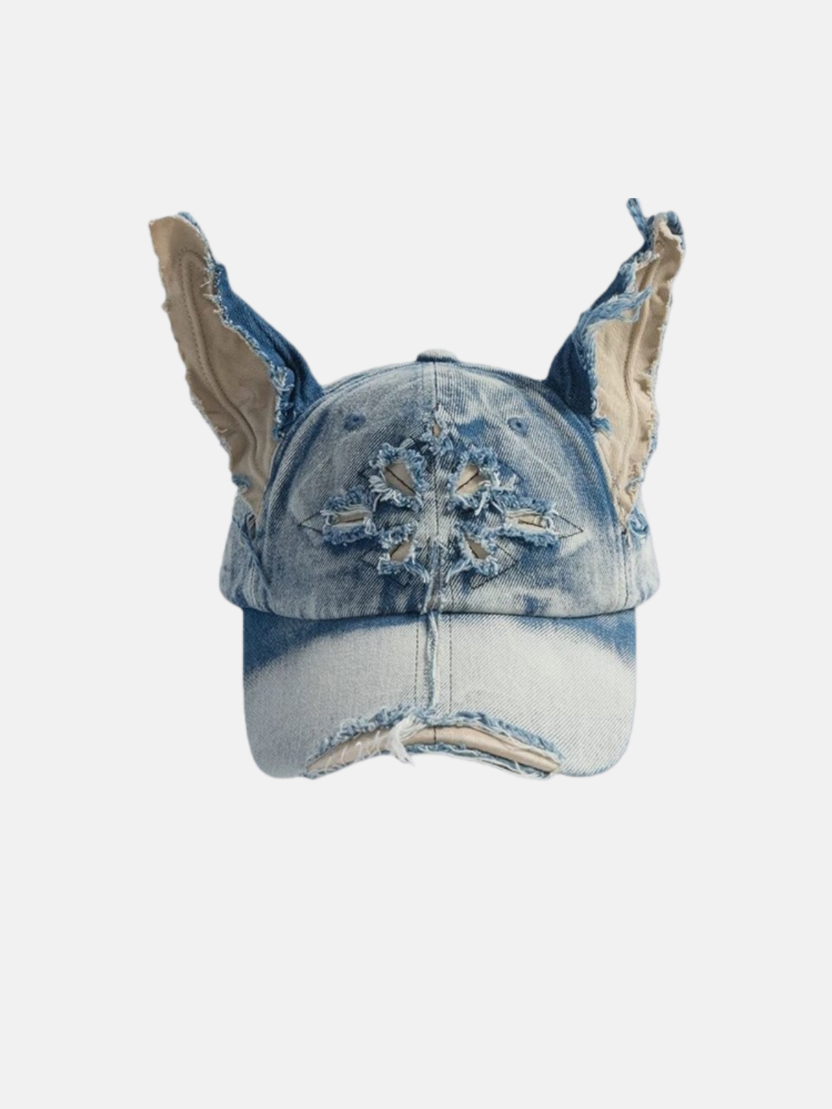 Destroyed Cat-Ear Washed Denim Bucket Hat