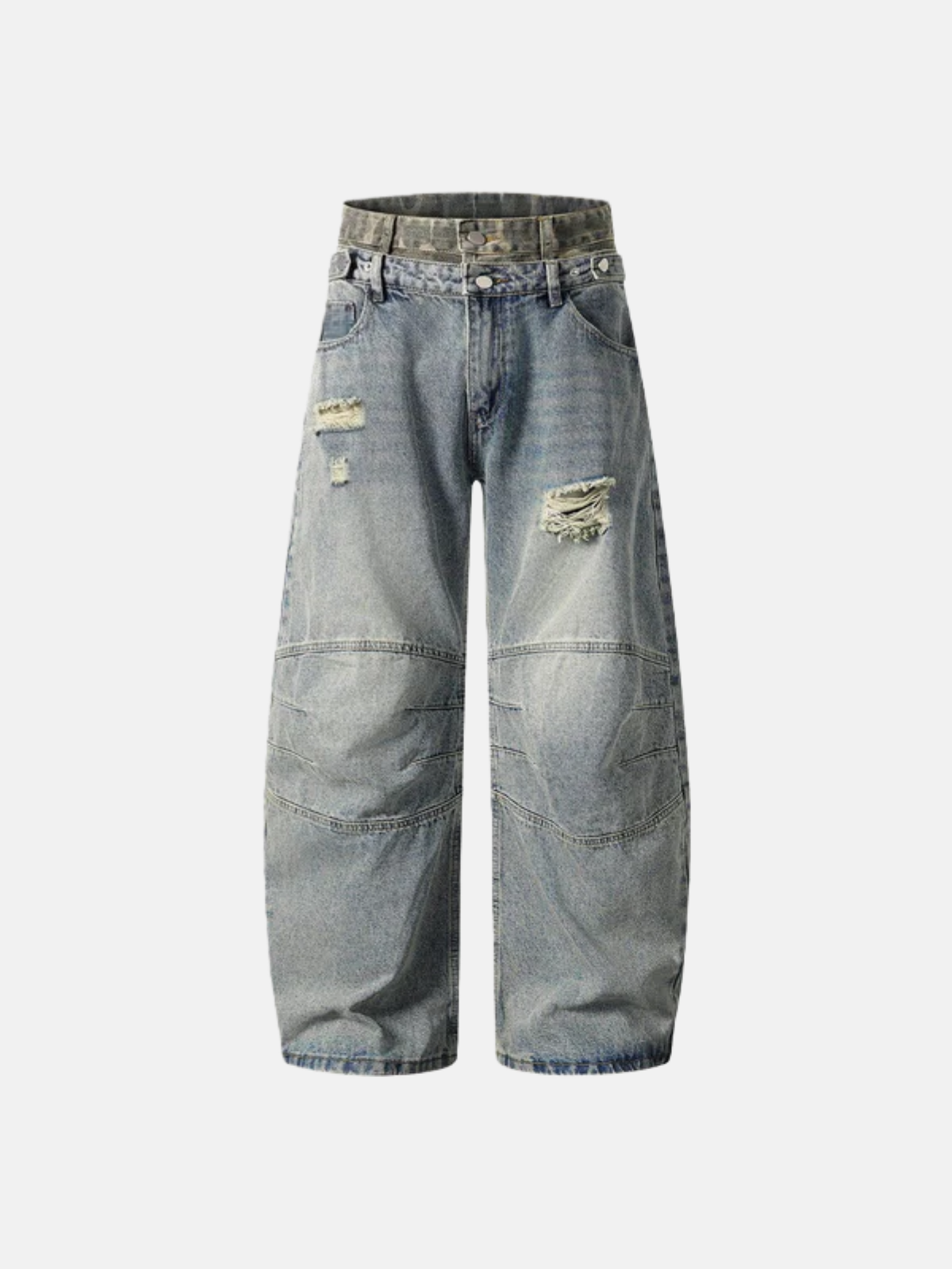 Haaura Double Waist Wrinkle Baaggy Barrel Jeans