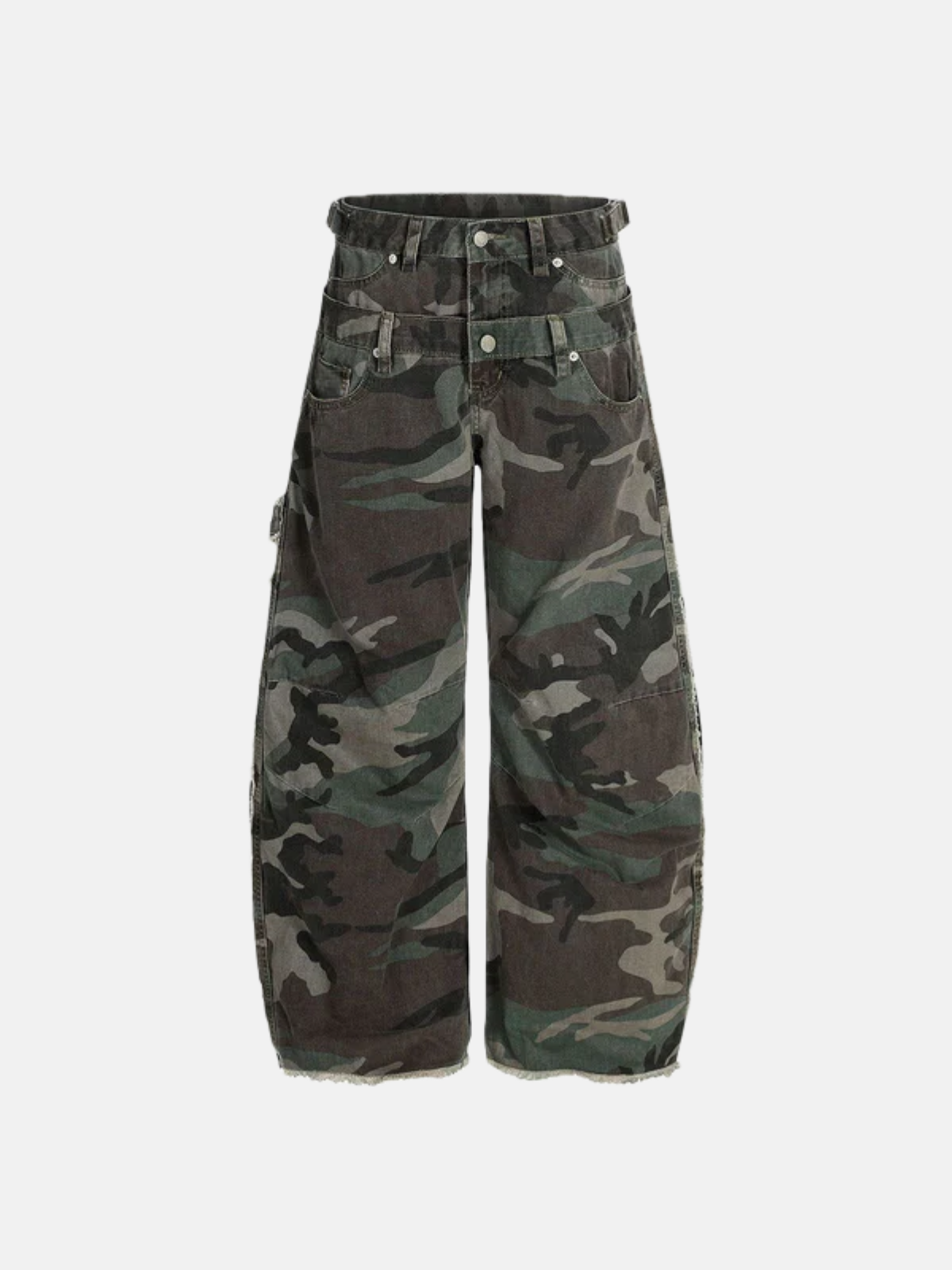 Haaura Camo Double Waist Cargo Baaggy Barrel Pants