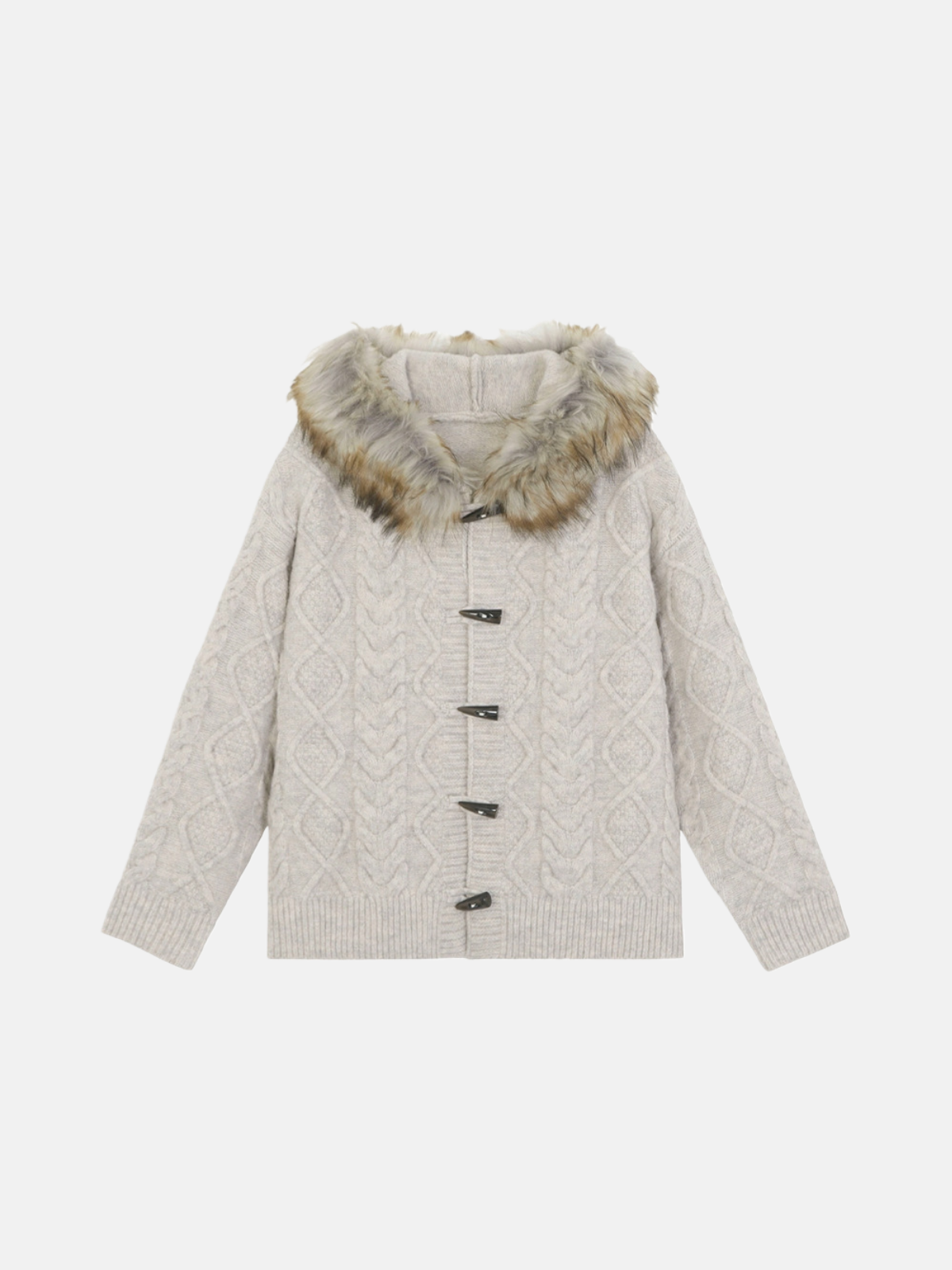Haaura Plush Collar Waffle Knit Coat