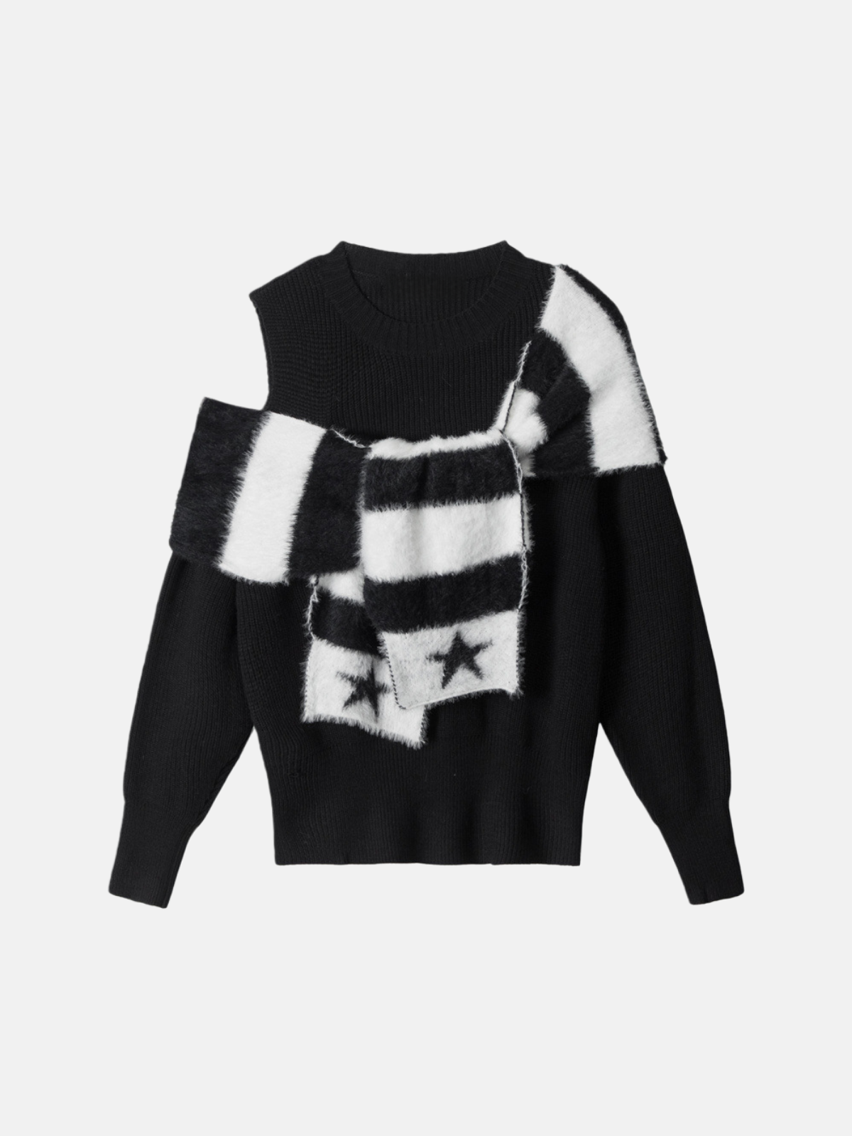 Haaura Star Scarf Off-Shoulder Knit Sweater