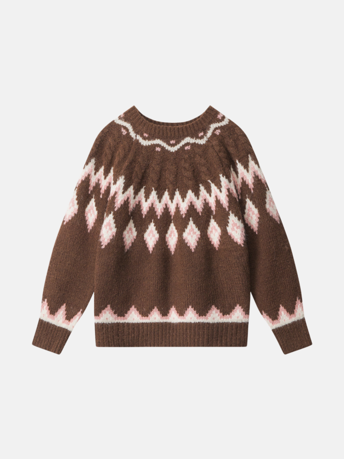 Haaura Geometric Diamond & Wave Jacquard Knit Sweater