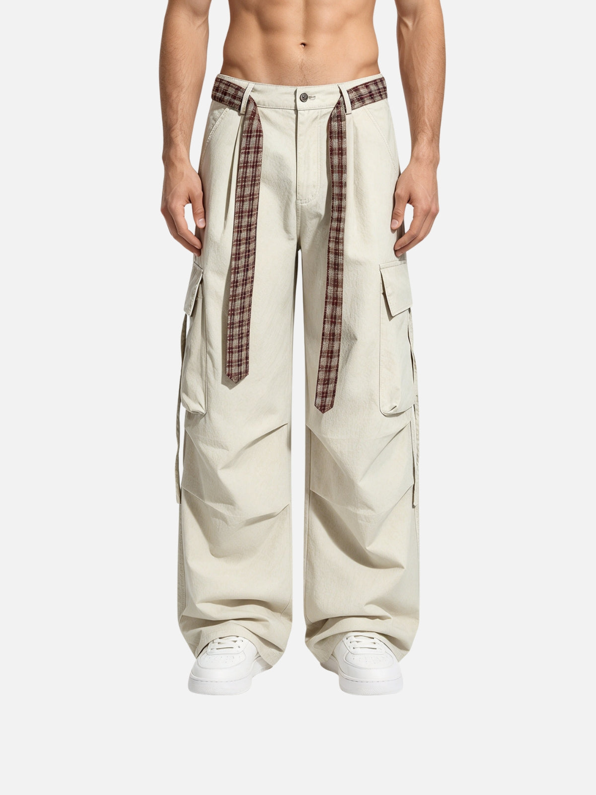 Haaura Plaid Sash Baggy Cargo Pants