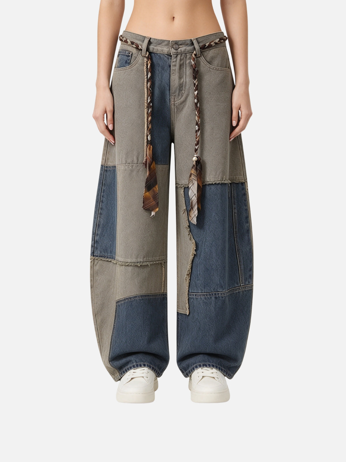 Haaura Patchwork Drawcord Cuff Super Baggy Jeans