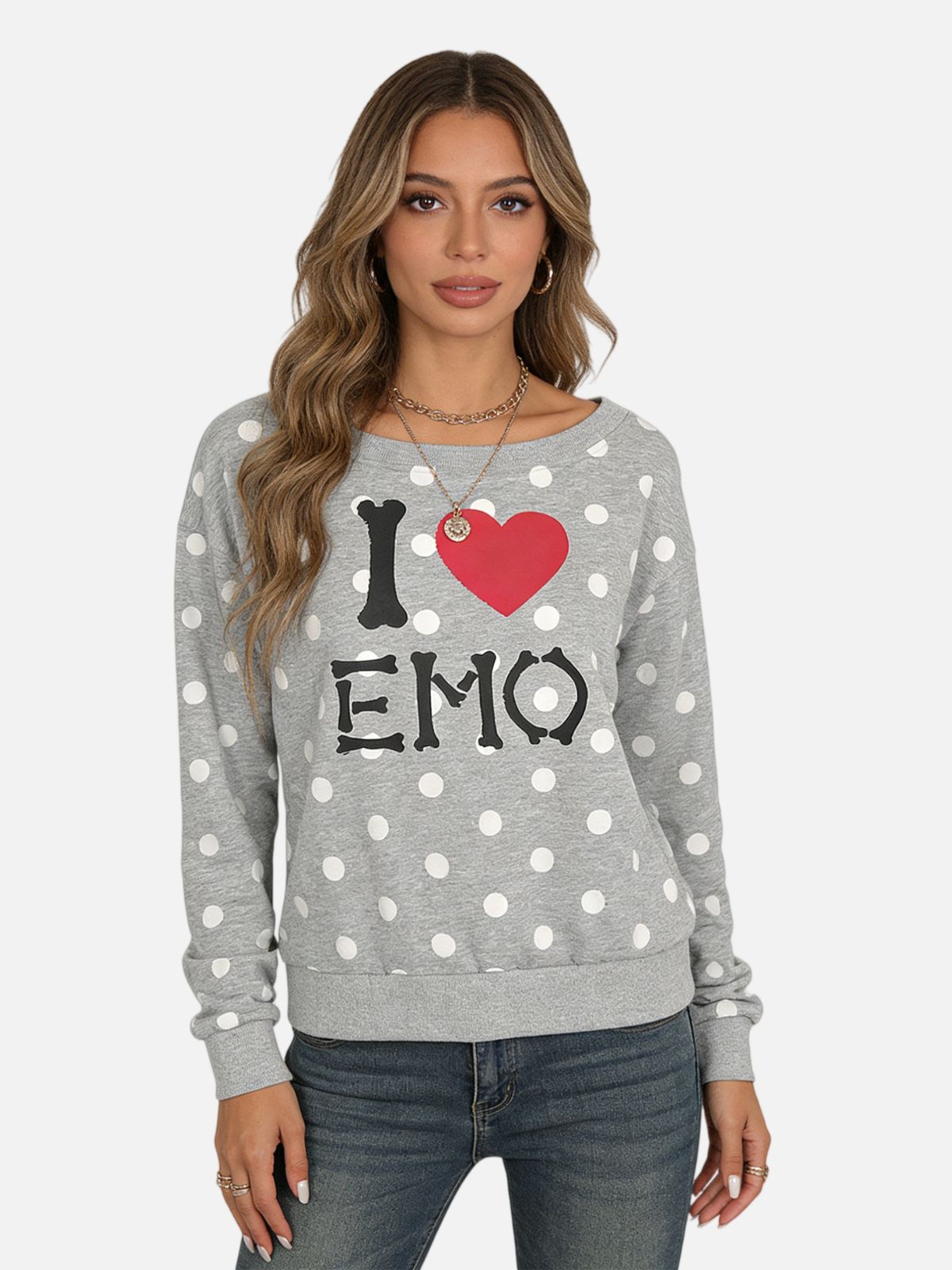 Haaura Off-The-Shoulder Polka Dot Bow Sweatshirt