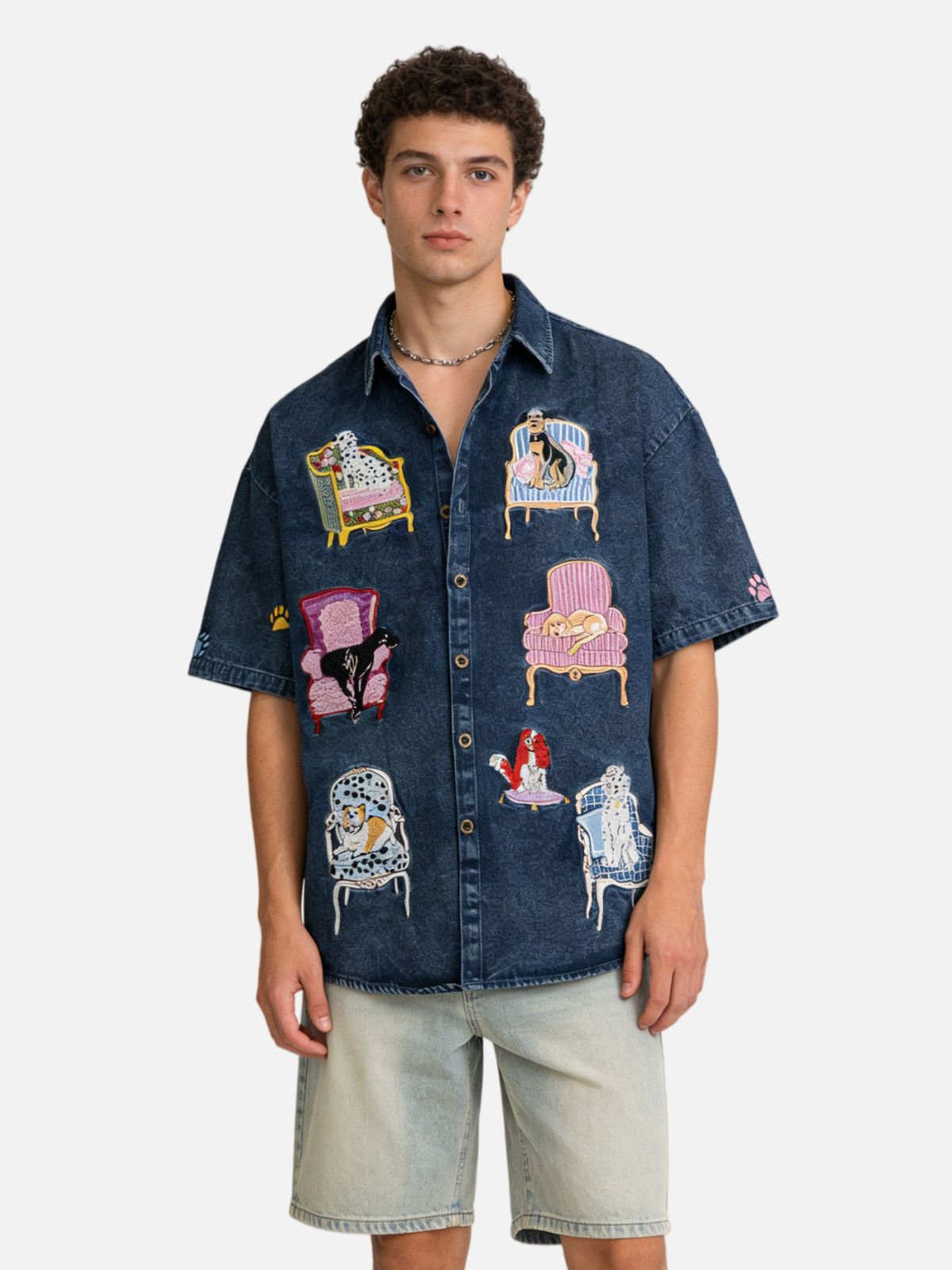 Haaura Dog Embroidery Short Sleeve Shirt