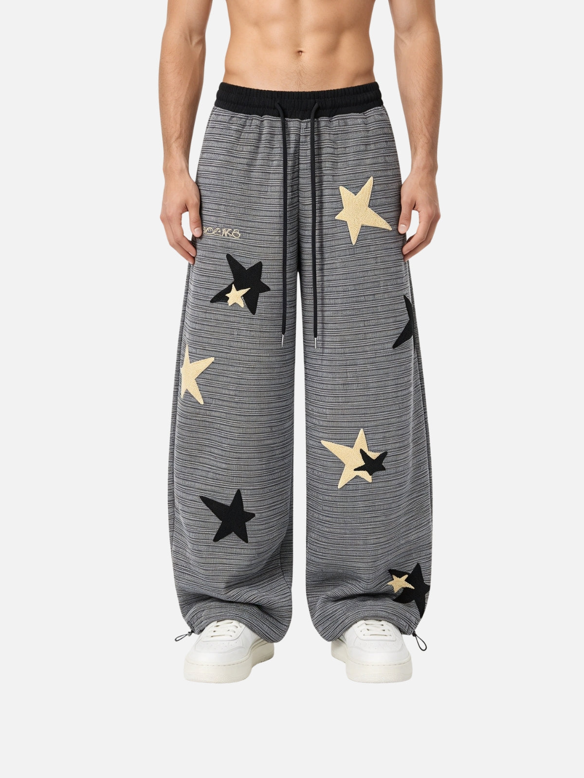 Haaura Star Applique Stripe Baggy Barrel Pants