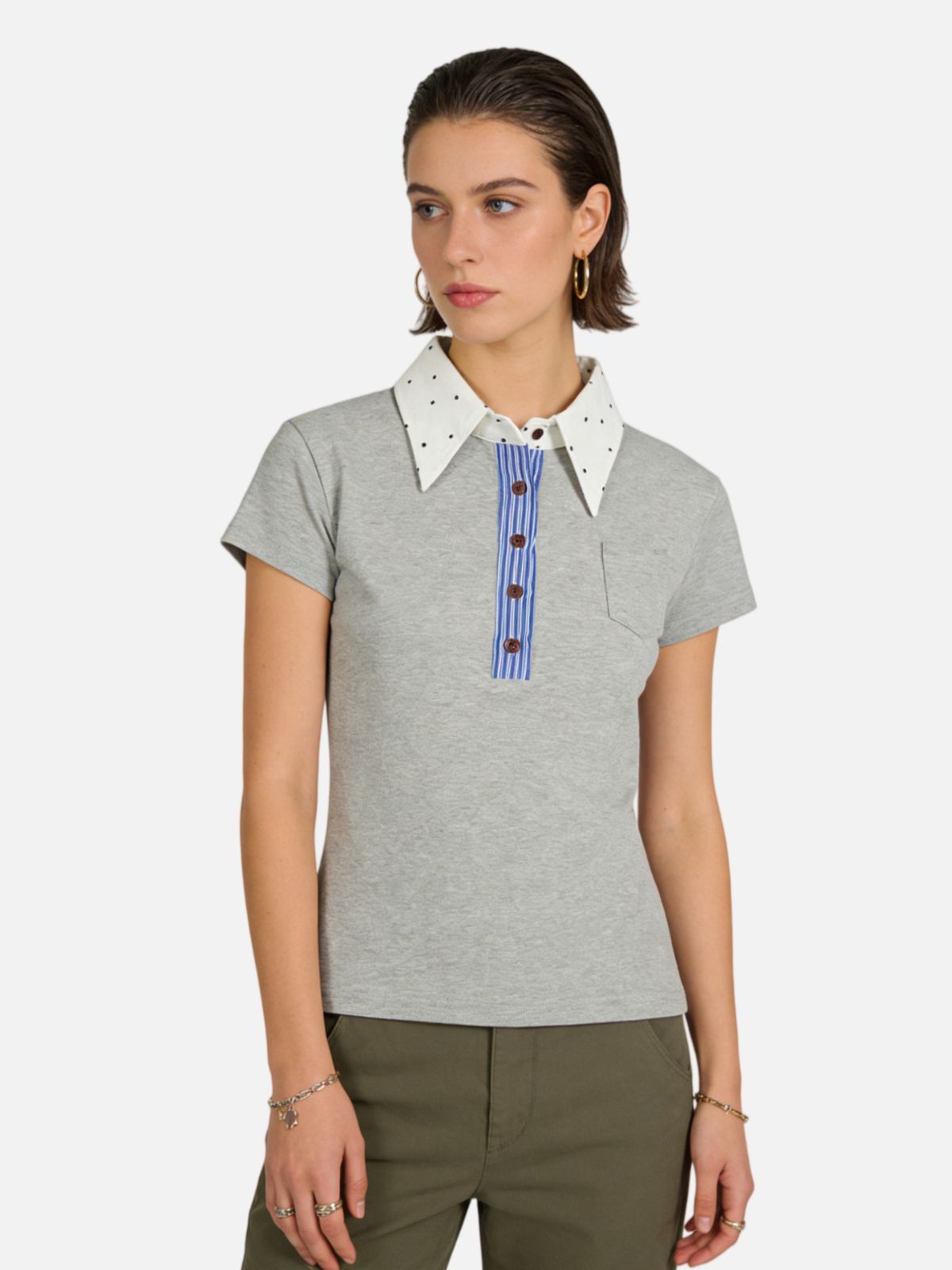 Haaura Polka Dot Collar Polo Tee