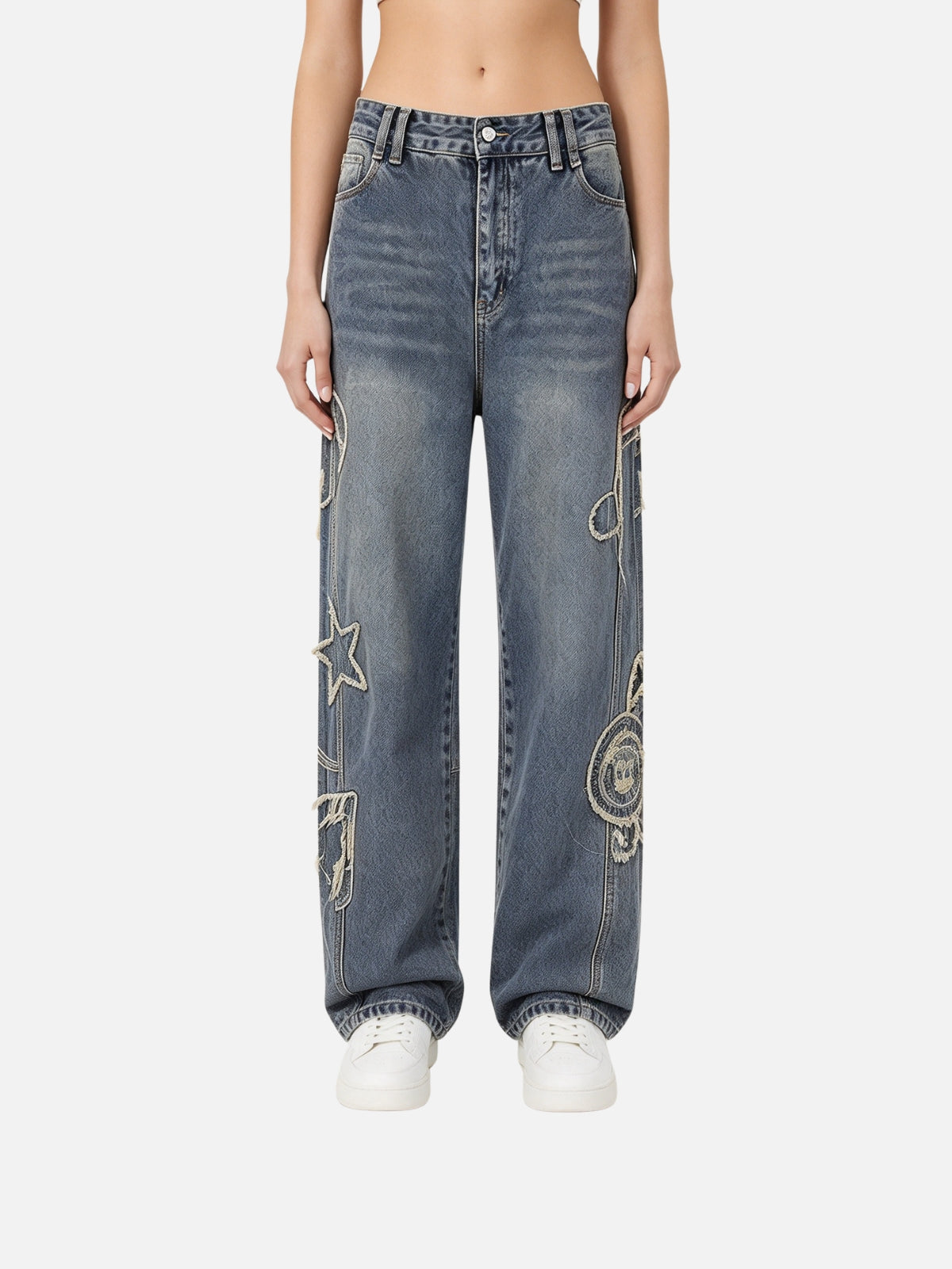 Haaura Music Note Embroidered Jeans