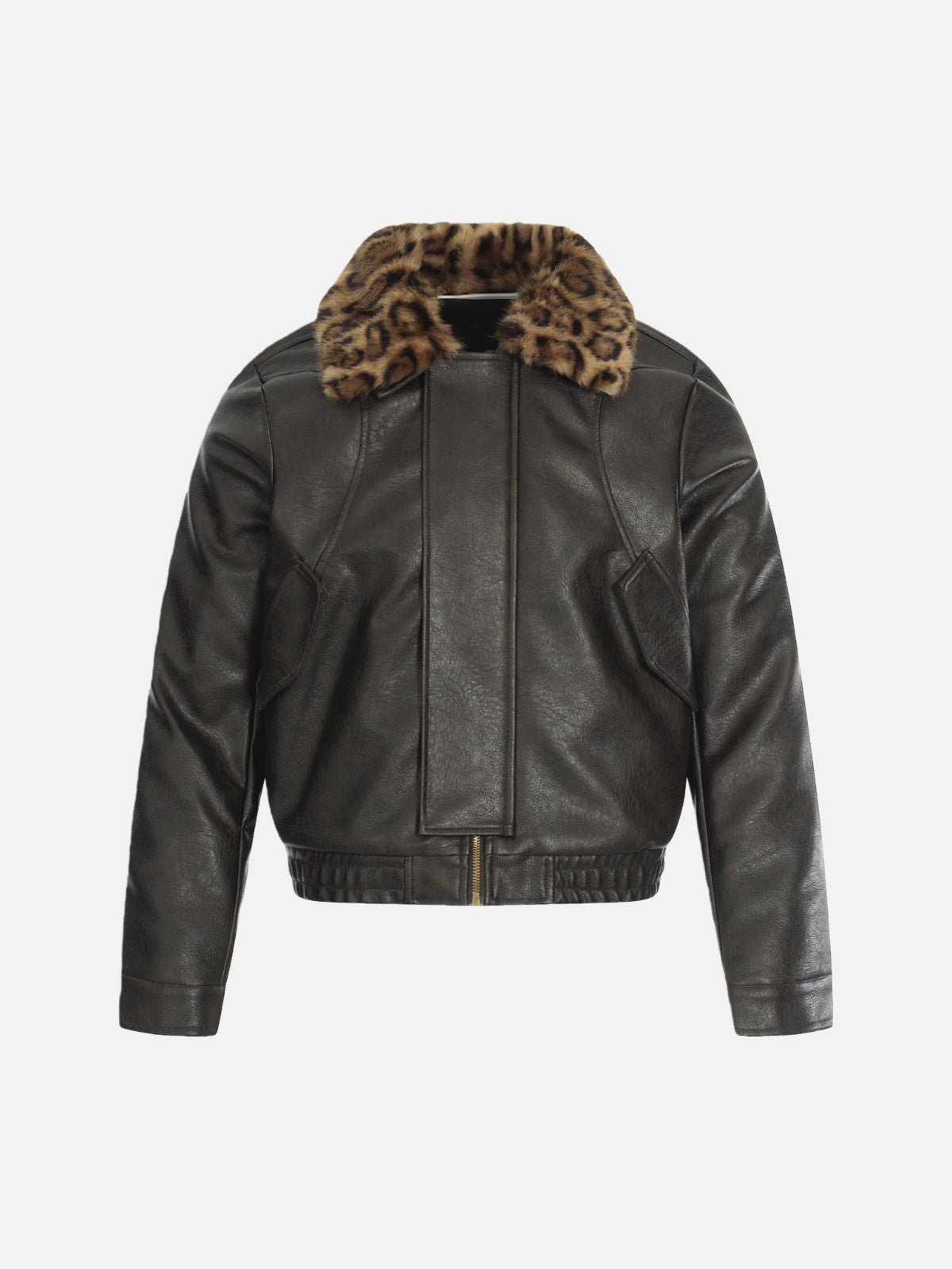 Haaura Leopard Collar Faux Leather Jacket