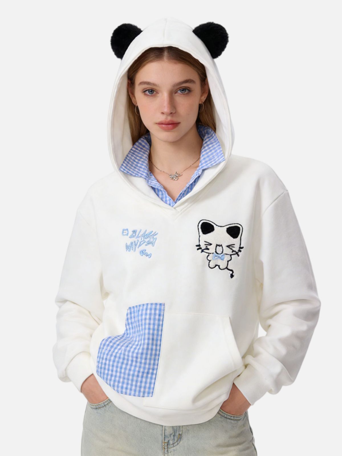 Haaura Wow Cat Plaid Hoodie