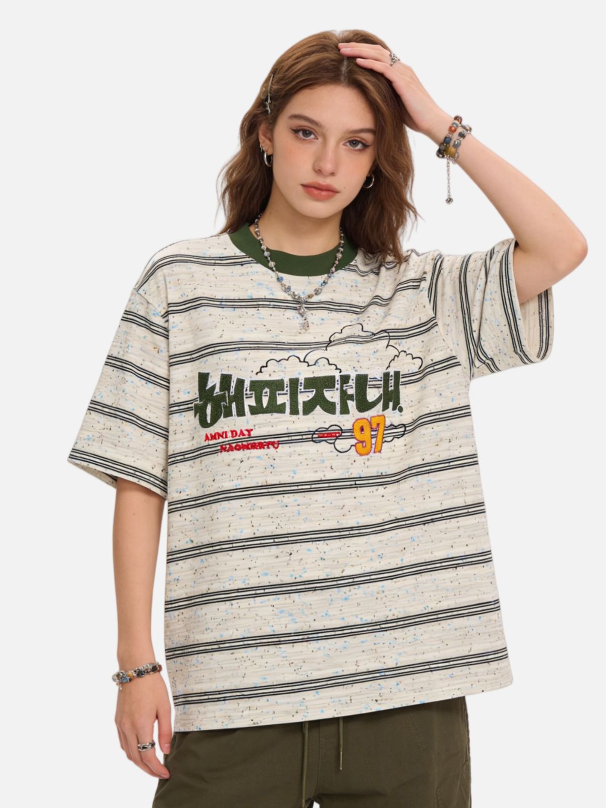 Haaura Stripe Speckled Graphic Tee