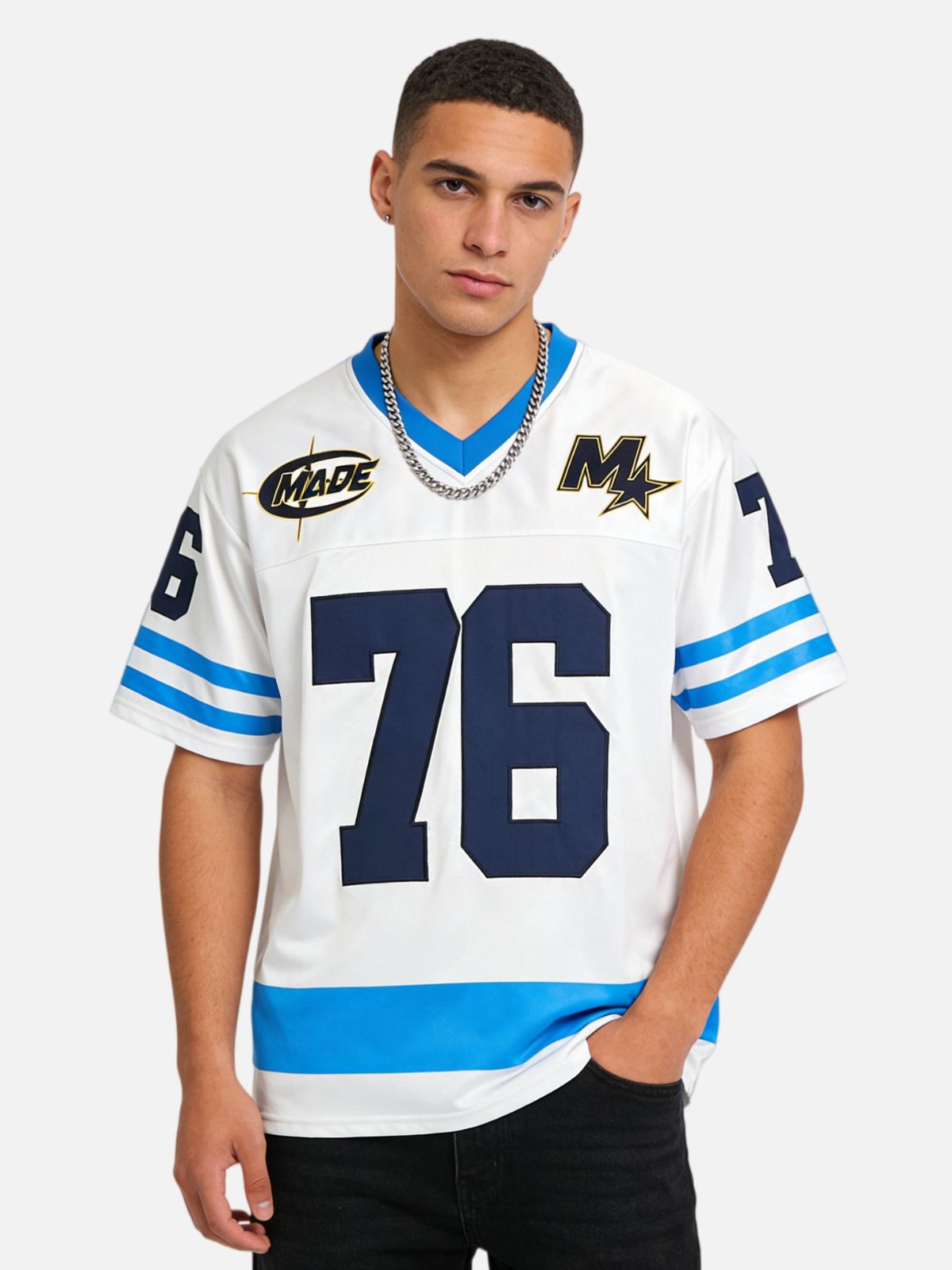 Haaura Number 76 & Star Emblem V-Neck Sports Tee