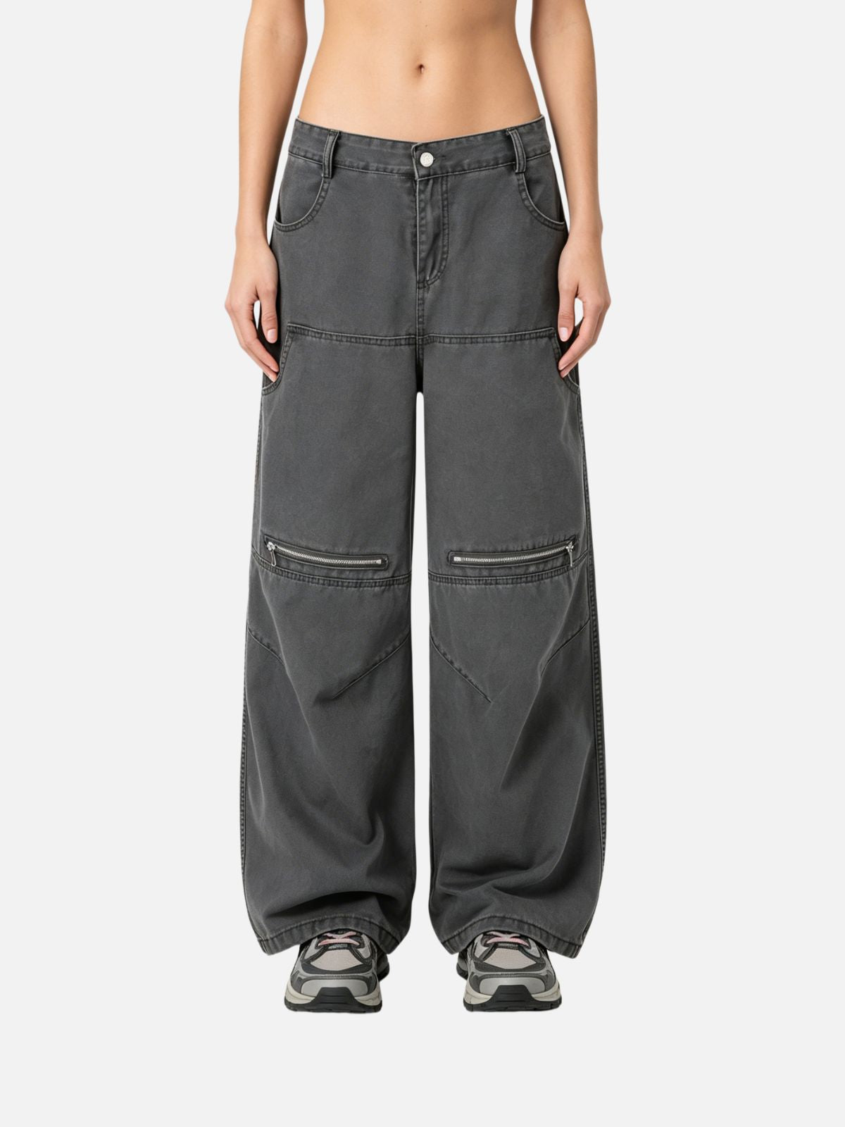 Haaura Deconstructed Washed Cargo Multi-Zip Pants