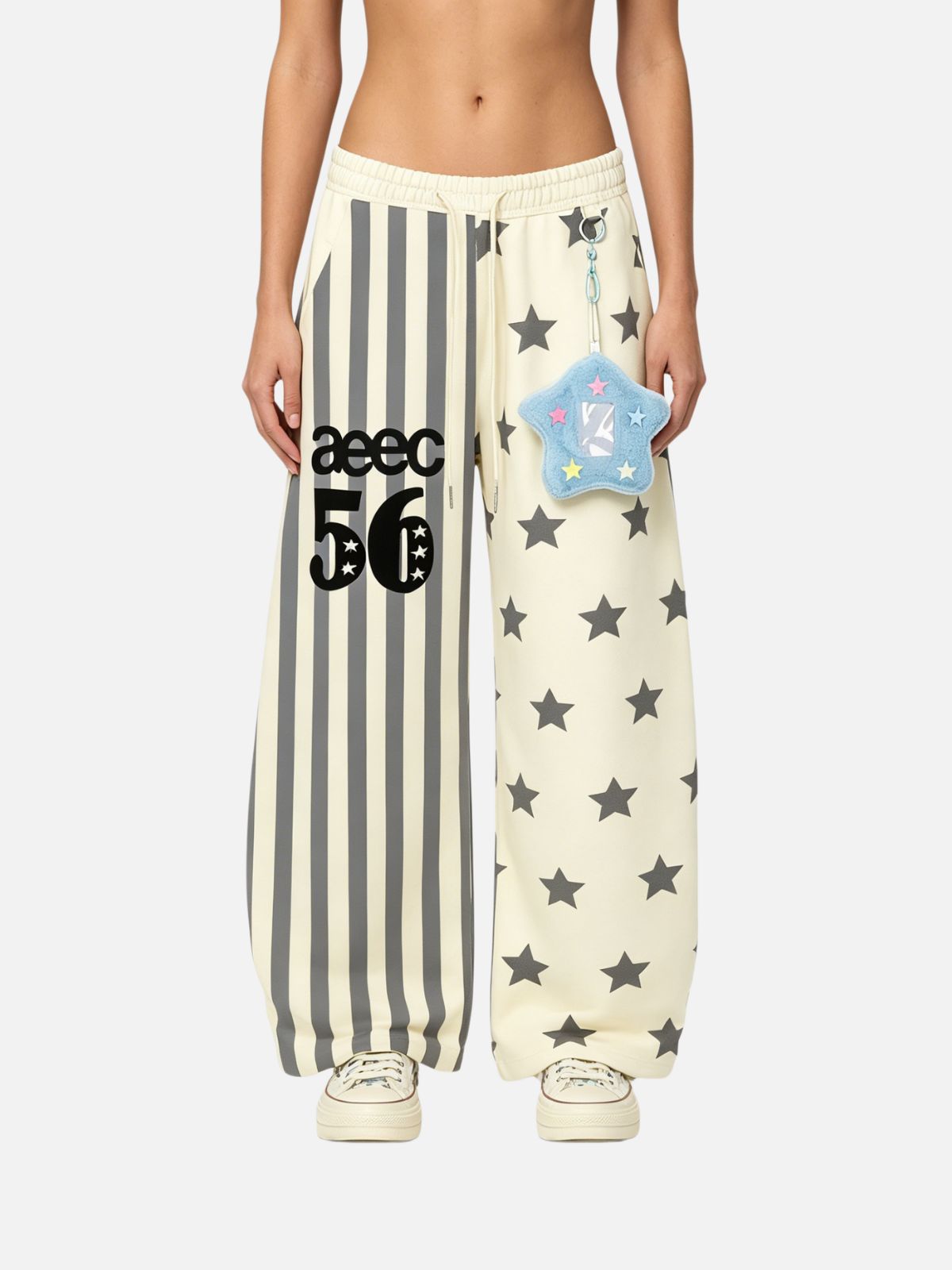 Haaura Asymmetric Star Print Plush Star Pendant Pants