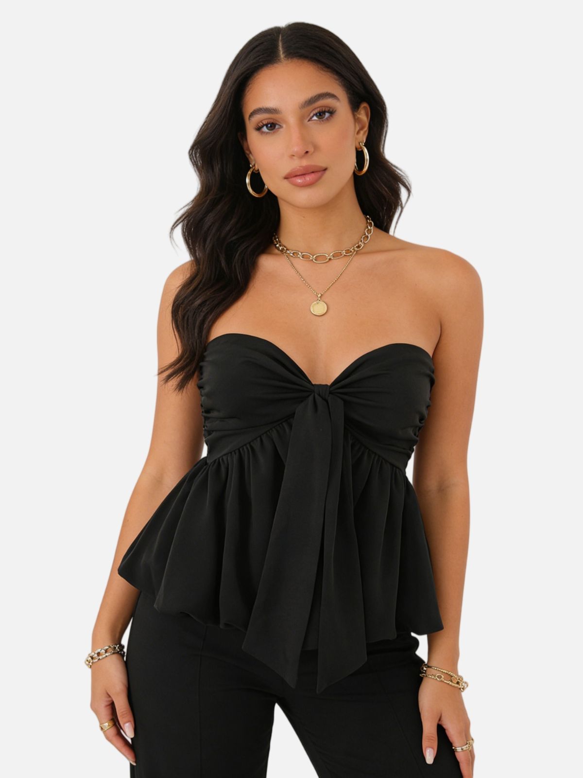 Haaura Bow Tie Front Ruffle Hem Corset Top