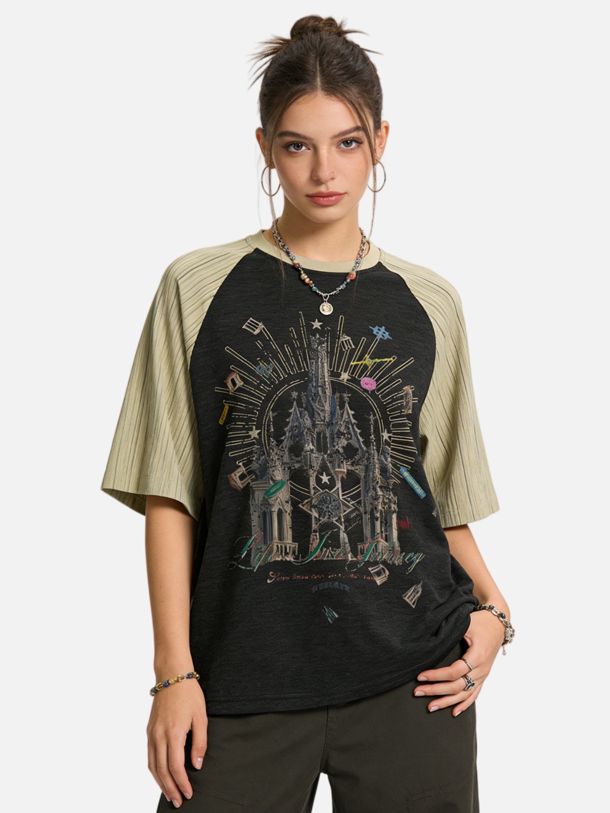 Haaura Gothic Royal Castle Graphic Striped Tee
