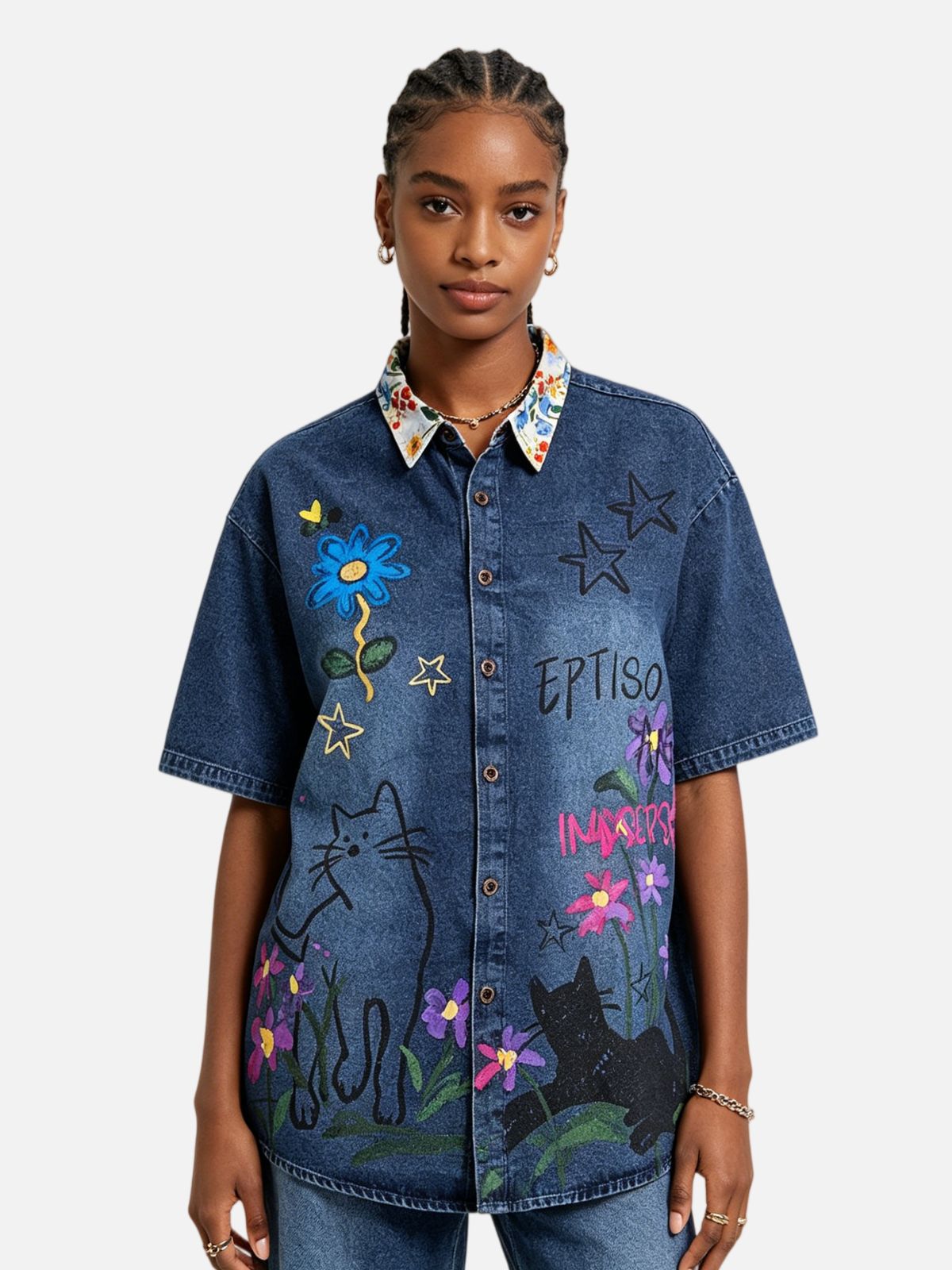 Haaura Cat & Floral Short Sleeve Shirt