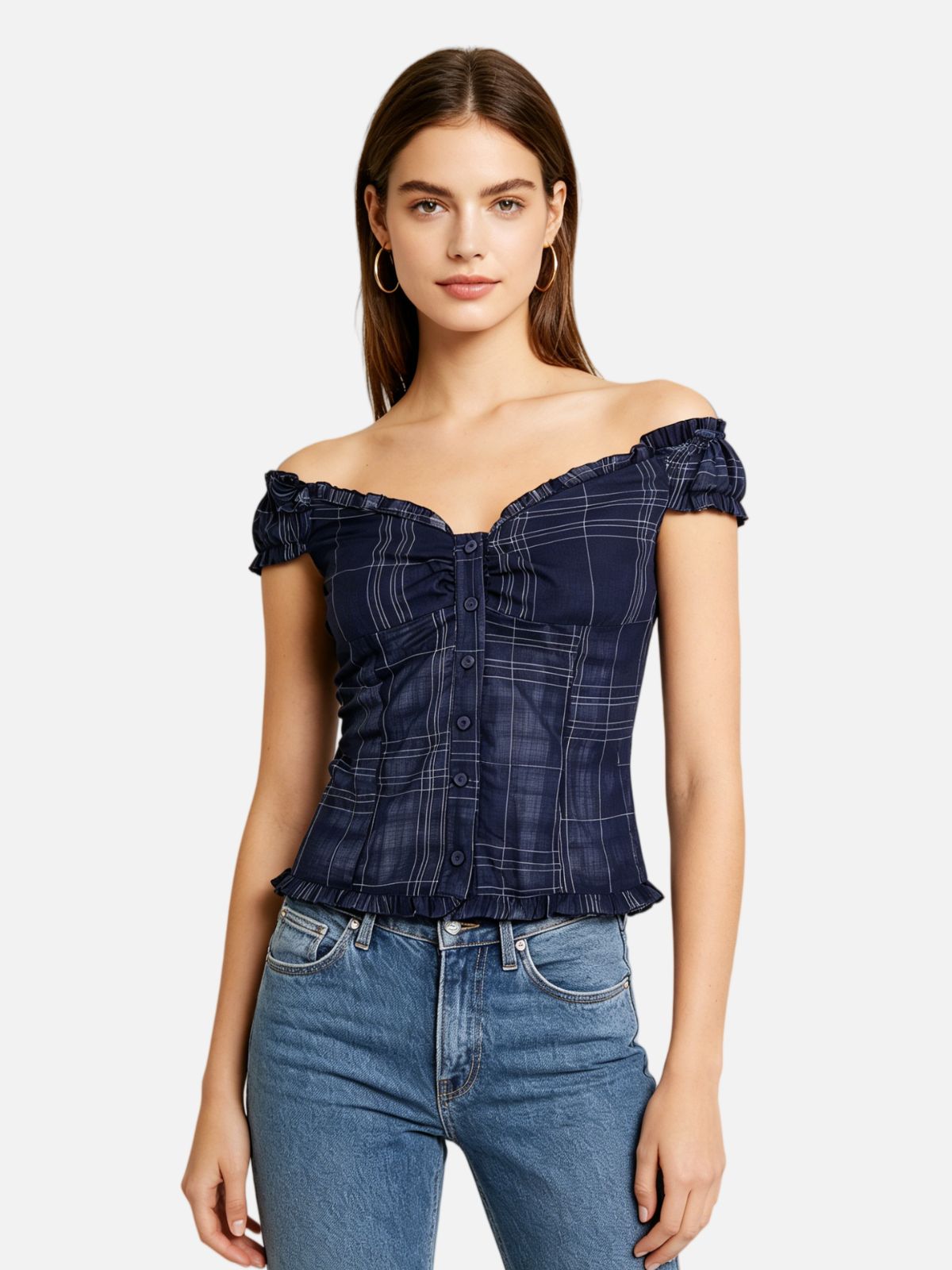 Haaura Plaid Off-The-Shoulder Tube Top