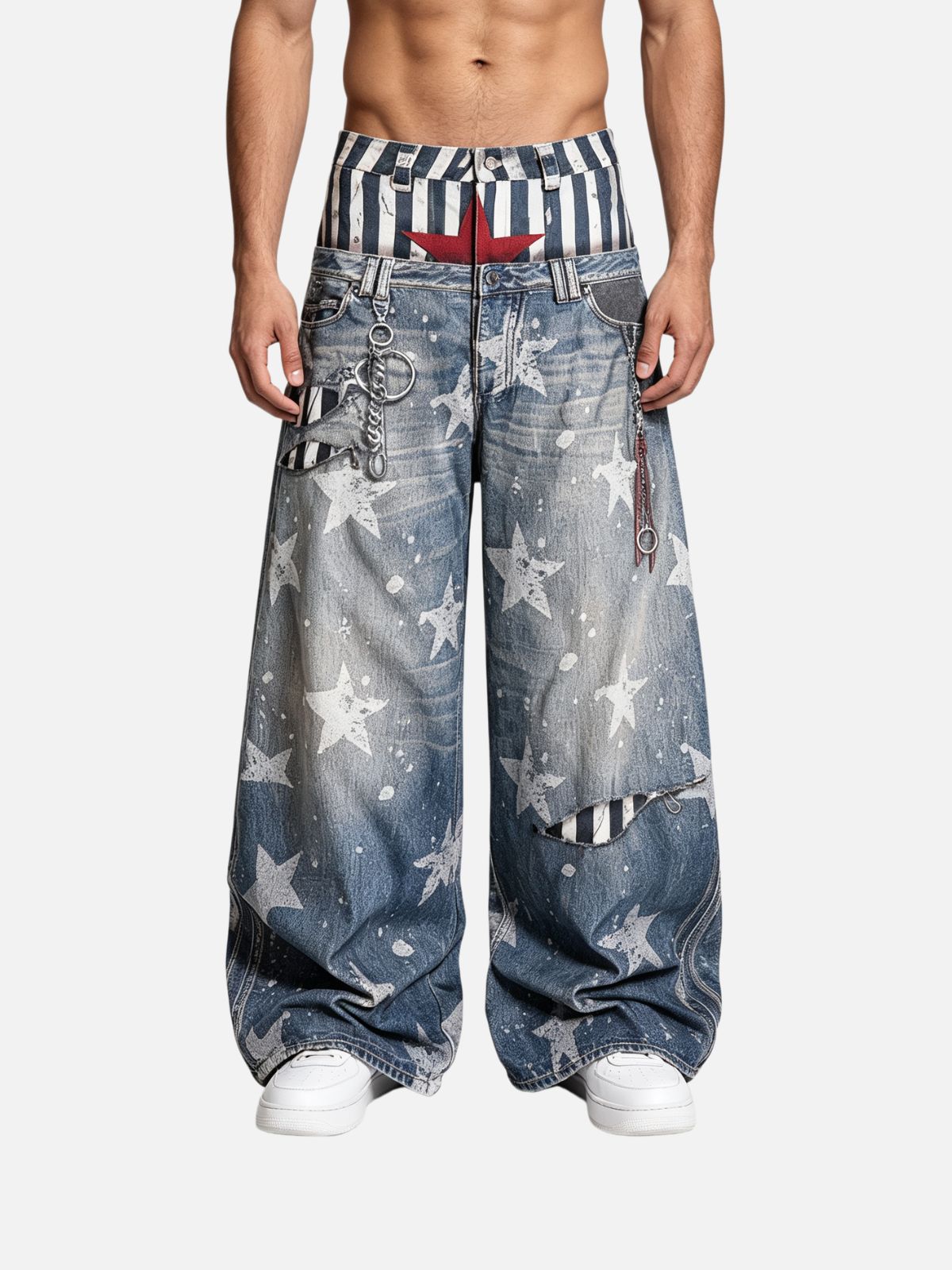 Haaura Contrast Waist Star Washed Jeans