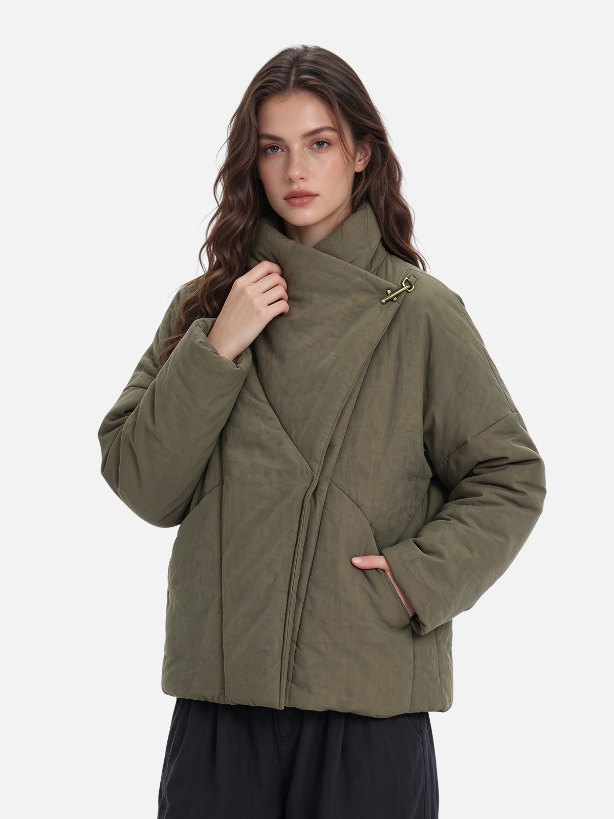 Haaura Asymmetric Funnel Neck Padded Jacket