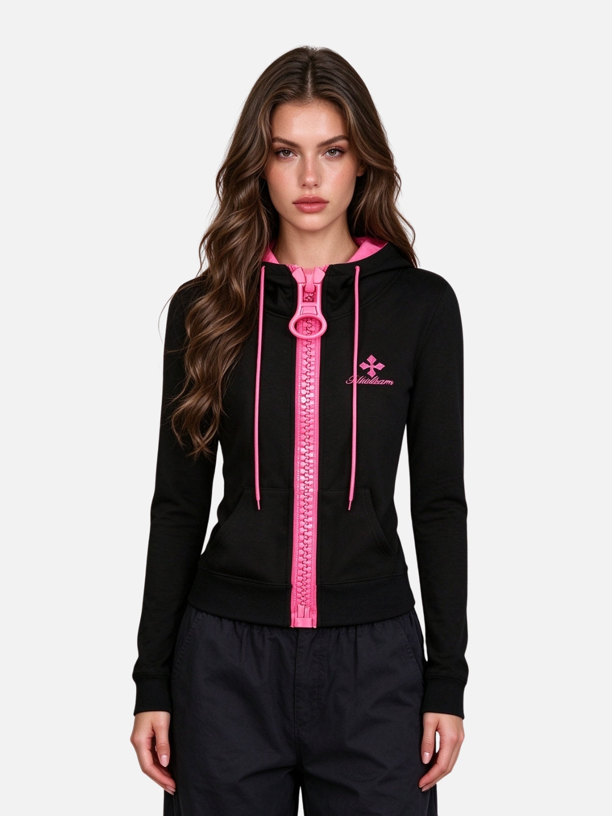 Haaura Contrast Zip Up Hoodie