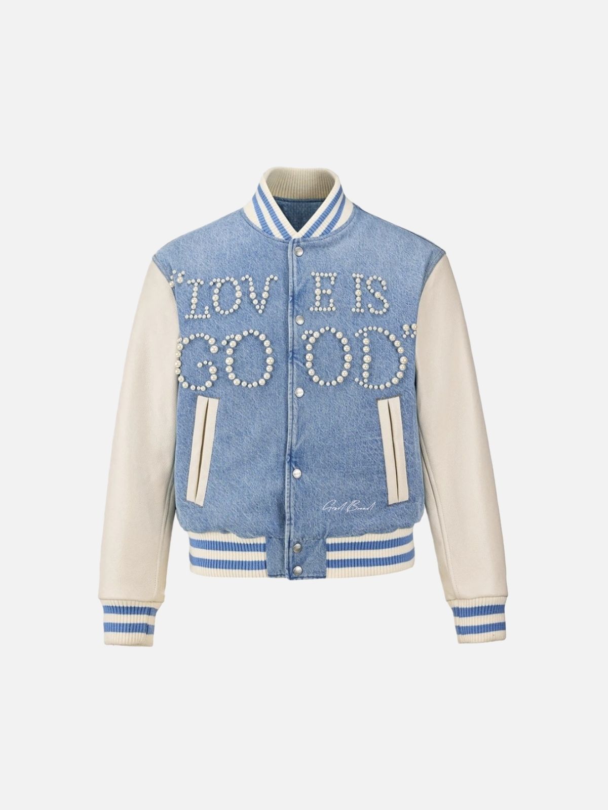 Haaura Pearl-Embroidered “Love Is Good” Baseball Jacket