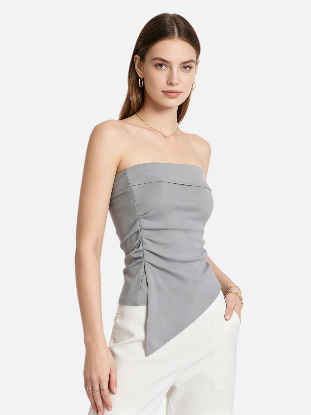 Haaura Ruched Asymmetric Tube Top
