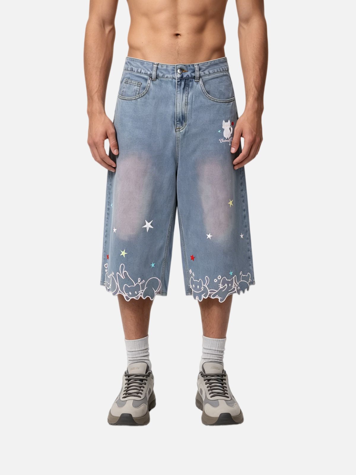 Haaura Flare Cat Star Patch Baggy Jeans