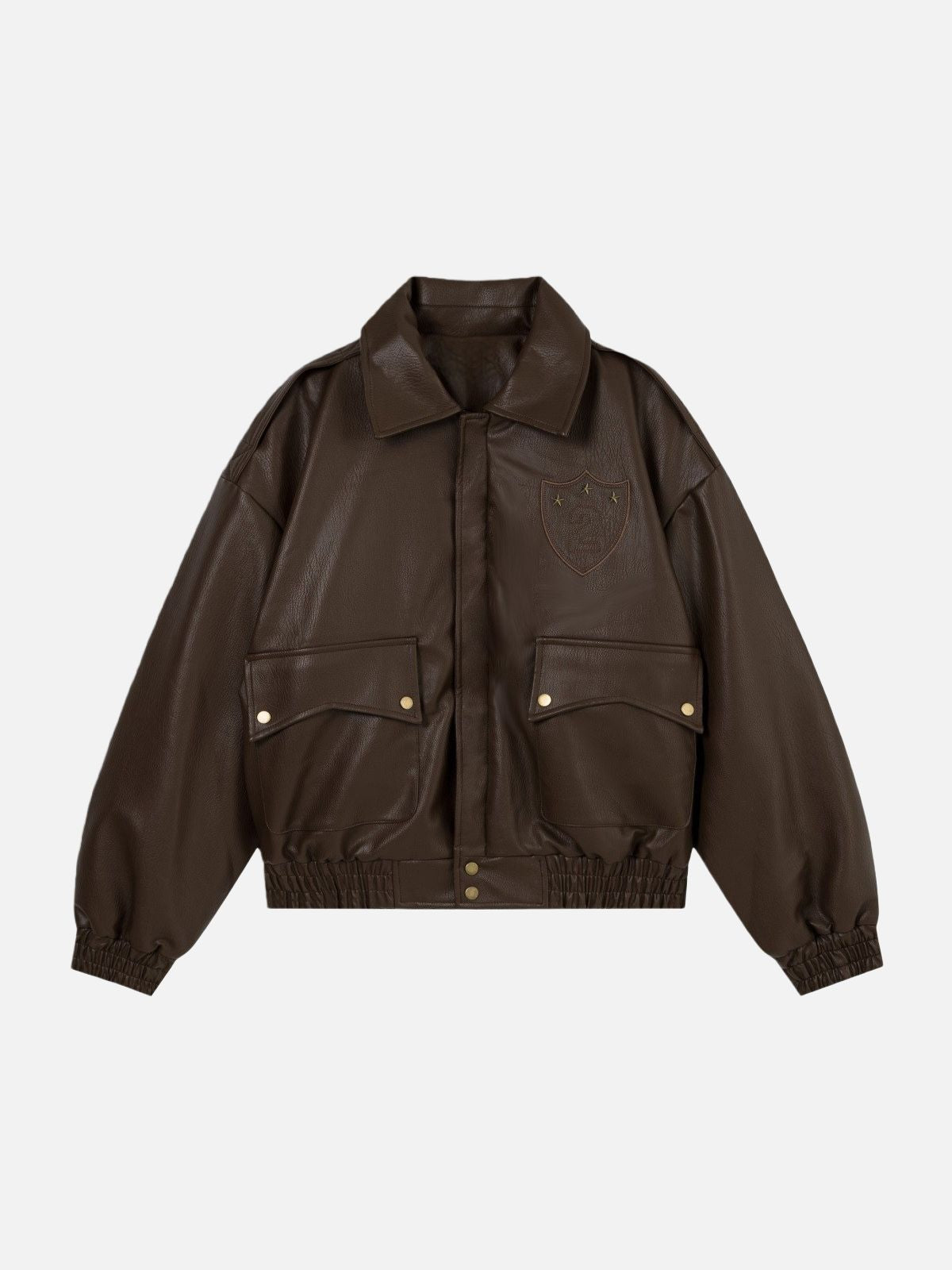 Haaura Shield Patch Button-Flap Leather Jacket