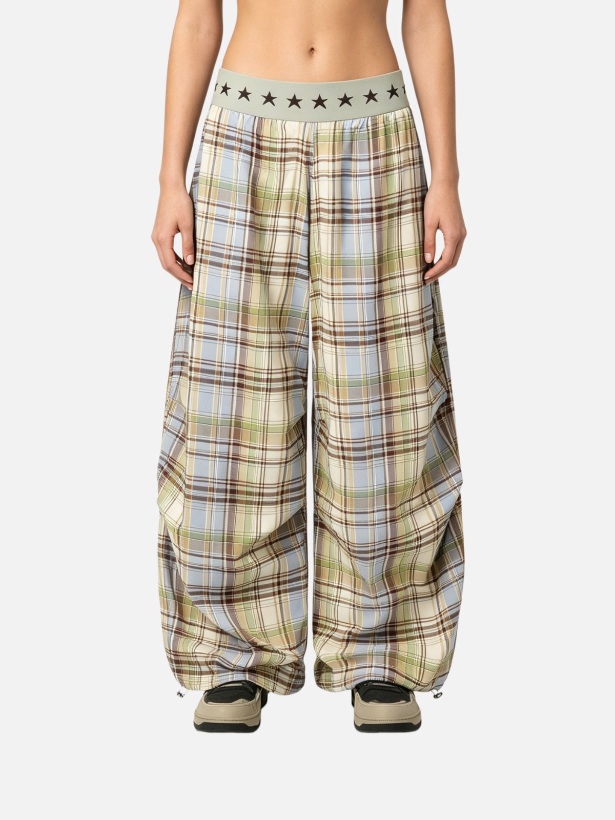 Haaura Star Waist Plaid Baggy Barrel Pants